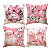 Pink Christmas Pillow Covers Holiday Pillowcase White and Pink Cushion Covers