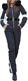 [Generic] Women Fashion Women Winter Ski Jumpsuit Outdoor Sports Snowsuit Faux Wool Collar Coat Jumpsuit with Hoodies Ski Jackets and Pants Women Plus Size Coats