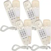 4 Pcs Wall Landline Phone with Corded Loud Volume Large Button Home Phone Classic Wall Mounted Phone Retro Visual Mini Telephone for Bathroom Kitchen Office Hotel (Beige)