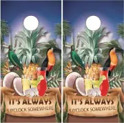 5 O'clock Beach Scene Parrot LAMINATED Cornhole Wrap Bag Toss Skin Decal Sticker