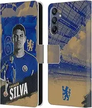 Head Case Designs Officially Licensed Chelsea Football Club Thiago Silva 2023/24 First Team Leather Book Flip Case Cover Compatible with Samsung Galaxy A15