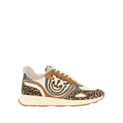 [PINKO] PINKO Leather sneakers with leopard motif Woman 39 39 Multicolor