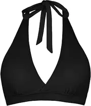 [Balasami] Women's Supportive Halter Bikini Padded Push Up Ruched Bust Hook Back Swimsuit Bathing Suit Tops Only