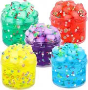 5-Pack Jelly Cube Clear Slime Kit, with Cute Stickers and Charms, Crunchy...