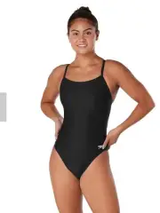 Speedo Women's Swimsuit One Piece PowerFlex Flyback Solid Racing Adult Black 14