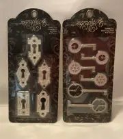Graphic45 Staples-(6) SHABBY CHIC Metal Clock Keys & (5) Key Holes