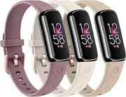 3 Pack Rose Butterfly Engraved Bands for Fitbit Luxe Band for Women, Soft Elegant Floral Pattern Band Compatible with Fitbit Luxe Watch Bands