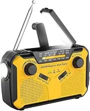 Weather Alert Radio - Battery Powered Crank Radio AM/FM, Solar Survival Emmergency | 3000mAh Power Bank with Flashlight, SOS Alarm and Reading Light for Travel Camping Preparedness