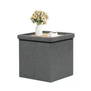 Storage Ottoman with Tray, Small Ottomans Cube Folding Coffee Table Foot Stoo...
