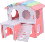 Large Wooden Hamster House Guinea Pig Villa with Pink Roof Bed Climbing Ladder Pet Cage Accessory