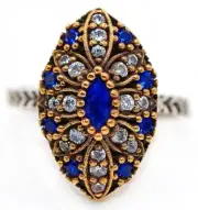 Ottoman Empire Style 1CT Treated Sapphire 925 Sterling Silver Ring Sz 7.5 HB2-6