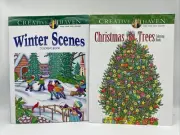 Creative Haven Coloring Books Lot of 2 Winter Scenes Christmas Trees Uncolored