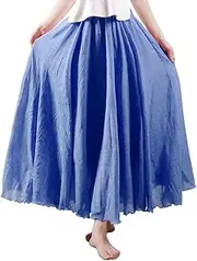 [OCHENTA] Women's Bohemian Style Elastic Waist Band Cotton Long Maxi Skirt Dress