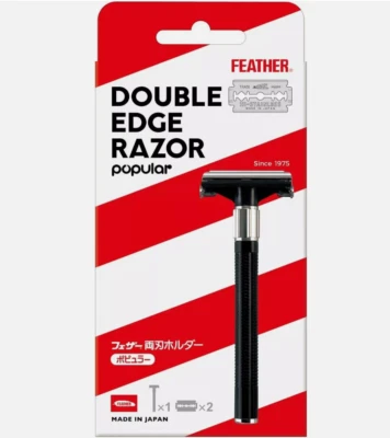 Japan FEATHER Double Edged Razor Holder POPULAR With 2 Spare Blade from Japan