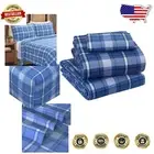 Luxurious Dark Blue Plaid Flannel Sheet Set - Twin XL, Pill Resistant Comfort