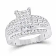 10kt White Gold Princess Diamond Cluster Bridal Wedding Engagement Ring 1 Ctw