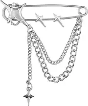 [yaozeio] Silver Punk Chain Brooch Pin Retro Safety Pin Brooch Charms Collar Coat Shawl Brooch Pin Y2k Shoe Jean Pins Shooting Star Lapel Pin Tassel Brooch Safety Shawl Pins for Women Y2k Hanging Chain Brooch,