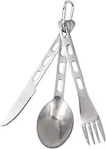 Set of 3 NUZAMAS Camping Cutlery Set 304 Stainless Steel Spoon Fork Knife Utensils Travel Flatware Set with Carabiner for Outdoor Backpacking Hiking Camping