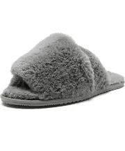 NEW Sorel Go Mail Run Faux Fur Slippers Size 7, Quarry Gray