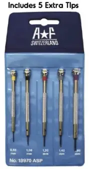 Best Swiss AF Watch flat head blade Screwdriver 5pc Set W 5 Extra Tips