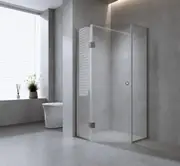 90cm Frameless Diamond Shower Screen with White Channels and Brass Hinges
