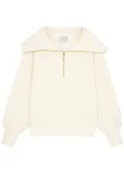 Varley Vine Ribbed Stretch-cotton Half-zip Sweatshirt - Ivory - L L
