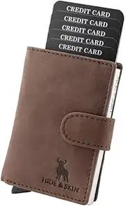 [HIDE & SKIN] Anti-Theft Top Grain Leather Card Holder Minimalist Wallet for Men's and Women's, Brown, S, Minimalist