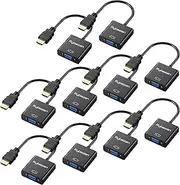HDMI to VGA Adapter 10 Pack, Gold-Plated HDMI to VGA Converter (Male to Female), Compatible for Computer, Laptop, PC, Monitor, Projector, HDTV, Chromebook, Raspberry Pi, Roku, Xbox and More