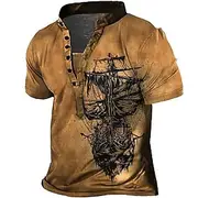 Men's T shirt Tee Henley Shirt Tee Graphic Rudder Henley Blue Purple Red Brown Gray 3D Print Plus Size Outdoor Daily Short Sleeve Button-Down Print Clothing Ap