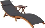vidaXL Solid Wood Acacia Garden Sun Lounger with Table and Cushion Outdoor Patio Backyard Terrace Sun Day Bed Wooden Lounge Seat Seating