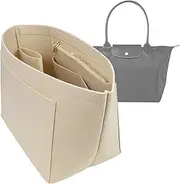 Lckaey tote bag organizer insert for Longchamp le pliage large tote insert felt purse zipper bag organizer 1028beige-M (AG)