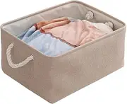 TOMVAES Wardrobe Storage Box, Small, Medium Size Laundry Basket, Linen Foldable Storage Basket with Handle, Foldable Storage for Clothes and Toys Stuff Box，Beige (medium)