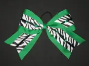 NEW "GREEN ZEBRA SEQUIN" Cheer Bow Pony Tail 3 Inch Ribbon Girls Cheerleading