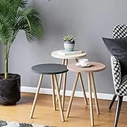 JV Home Round Nesting Table 3pcs Small Coffee Tables Stylish | Modern Tables de Chevet Low Nesting Side Table Living Room Tables for Office Bedroom (Dark Grey Cream Cappucino)