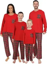 [ThePyjamaFactory] Family Matching Red Tartan Long Cotton Pyjamas