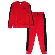 Wonder Nation Boys Long Sleeve Color Block Weekend Pajamas-Red-Med (8)-NWT