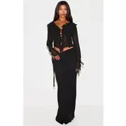 Black Ruched Chiffon Maxi Skirt, Black