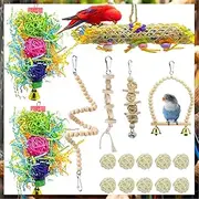 17Pcs Bird Toys,Parakeet Toys with Colorful Bird Chewing Shredding,Wooden Birds Chewing Toy,Bird Cage Accessories for Conures, Finches, Parrots, Macaws,Lovebirds