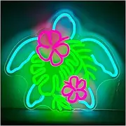 Hanging Art Neon Signs Tropical Neon Sign Wall Art Decor Turtle LED Light for Bathroom Room Beach Ocean Bar Club Party Birthday 38cm×31.5cm