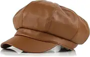 [KORIXINE] Brown Leather Newsboy Hats for Men Women: Spring Cute Beret Hat for Women Fashionable British Irish Sailor Retro Gatsby Cap Dressy - Elastic Back, Brown, One Size