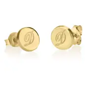 Initial Engraved Circle Earrings 24K Gold Plated Letter Studs Gift - oNecklace ®