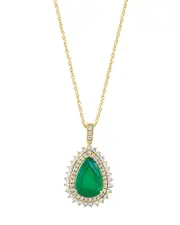 Bloomingdale's Fine Collection Luxe Collection Emerald & Diamond Pear Shaped Halo Pendant Necklace in 18K Yellow Gold, 18