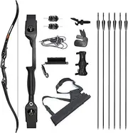 TOPARCHERY Archery 56" Takedown Hunting Recurve Bow and Arrow Set Metal Riser Right Hand Black Longbow Kit with 6Pcs Arrows