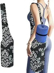 JKLQWH Damask Pattern Printed Yoga Mat Bag Long Tote with Pockets for Your Yoga Accessories Exercise Yoga Mat Carrier Holder Multi-Functional Storage Bag Holds Most Pilates Mats