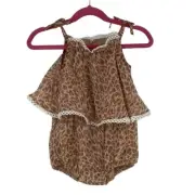 Bardot Junior Size 12-18M Tan Erin Trim Grow Leopard Print Tie Shoulder M30-5