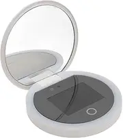 Travel Compact Mirror with UV Camera,2X Magnification with 360° Fill Light, 3 Speed, Rechargeable Portable Makeup Mirror for Outdoor