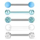 5pcs Set Tongue Bars Piercing Jewellery 6mm Ball Light Blue