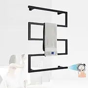 Electric Towel Warmer with Thermostat Wall Mounted Heated Rack for Bathroom Hardwired/Plug in Rail Clothes Dryer Black Holder LWX