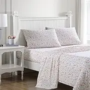 Laura Ashley Home - Queen Sheets, Cotton Percale Bedding Set, Crisp & Cool Home Decor (Norella Pink, Queen)