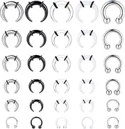 [Adramata] 30Pcs 16G-6G Acrylic Pincher Tapers Septum Ring Horseshoe Nose Rings Surgical Steel Piercing Set Earrings Stretcher Nose Gauges Expander Ear Stretching Kit
